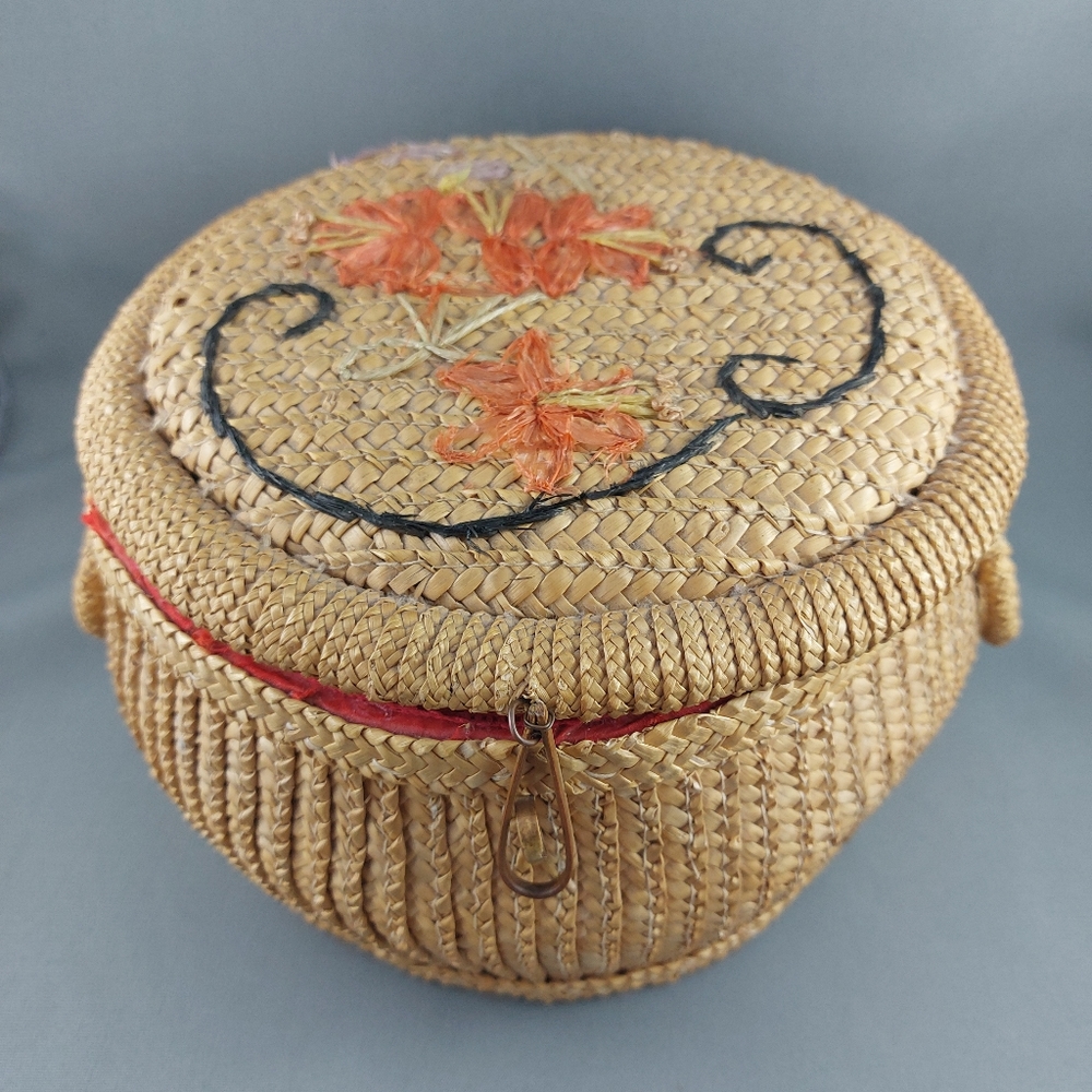 Vintage Republic of China woven sewing basket